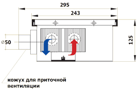 Поперечный разрез встраиваемого в пол конвектора EVA COIL - KЭ